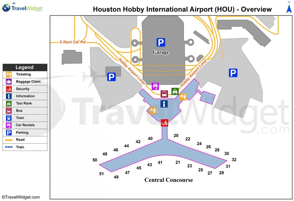 ہیوسٹن ہوائی اڈے کے ٹرمینل ایک نقشہ